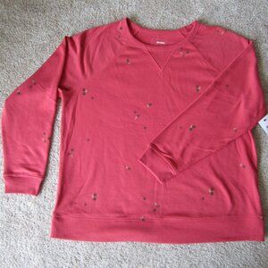 Sonoma women's plus size 0X coral floral crew pullover sweatshirt